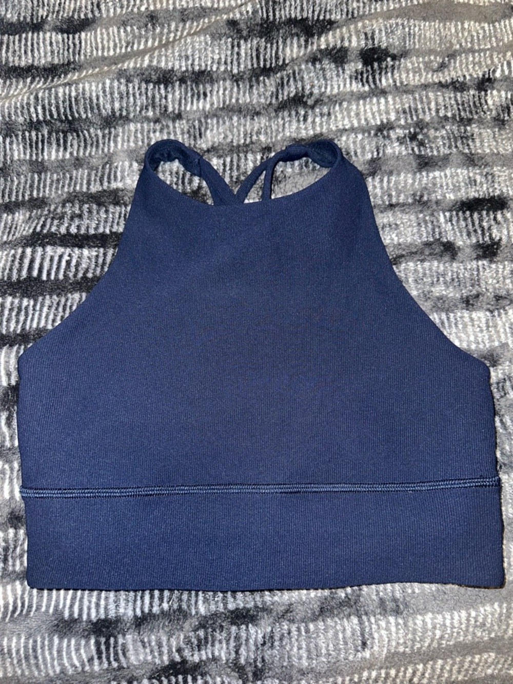 Lululemon True Navy Ribbed High Neck Sports Bra - Size 4